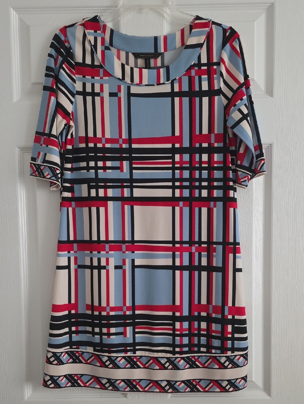 BCBGMaxAzria Blue, Red, Black & Cream Geometric Mini Dress